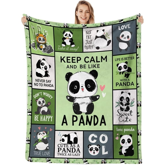 Cartoon Panda Blanket Cute Panda Gifts for Girls Boys Kids, Panda Lovers Christmas Birthday Gifts, Green Panda Decor for Bed Sofa Couch Room, Soft Cozy Fleece Plush Throw Blankets 80"x60"