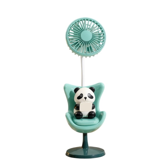 Cartoon Panda Chair Desktop Fan USB Rechargeable Three Speed Adjustable Mini Personal Cooling Device for Office Home, Green