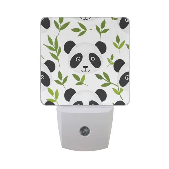 Cartoon Panda Face and Leaf Night Light 2 Pack LED Nightlight Plug into Wall Dusk to Dawn Sensor Soft White