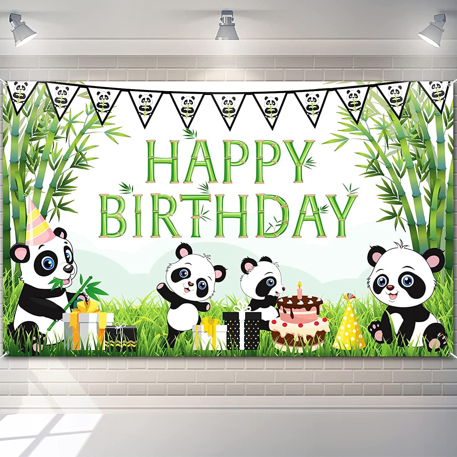 Cute Panda Round Pink Happy Birthday Party Backdrop Kit