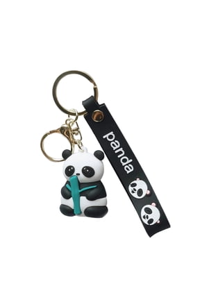 Decorative Panda Key Chain with Bamboo, Cute Animal Key Ring Keychain, Black