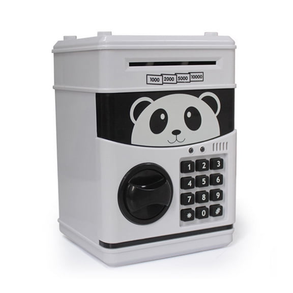 Cartoon Panda Pattern Passwords Money Svaing Bank Saving Pot Piggy Bank with Currency Detector and Music Effect - Black + White