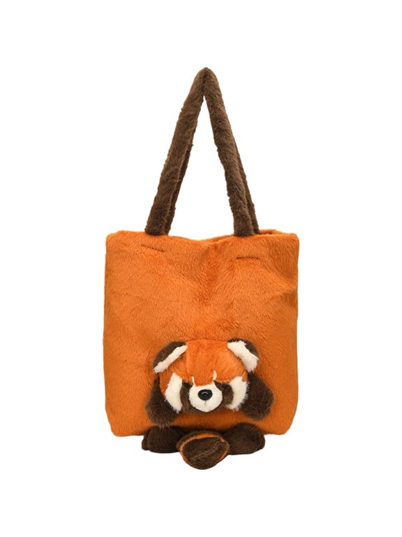 Cartoon Panda Raccoon Plush Shoulder Bag Large Tail Fem Tote Bag Animals Backpack Dating Bag Panda Messenger Bag Shopping Bag for Daily