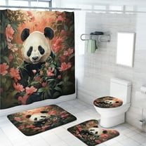 Cartoon Panda Shower Curtain Sets with Rugs 4 Piece Cute Animal Forest Flowers Waterproof Fabric Cloth Bath Curtain, Non-Slip Bathroom Rugs Bath Mats, 72x72 Inch