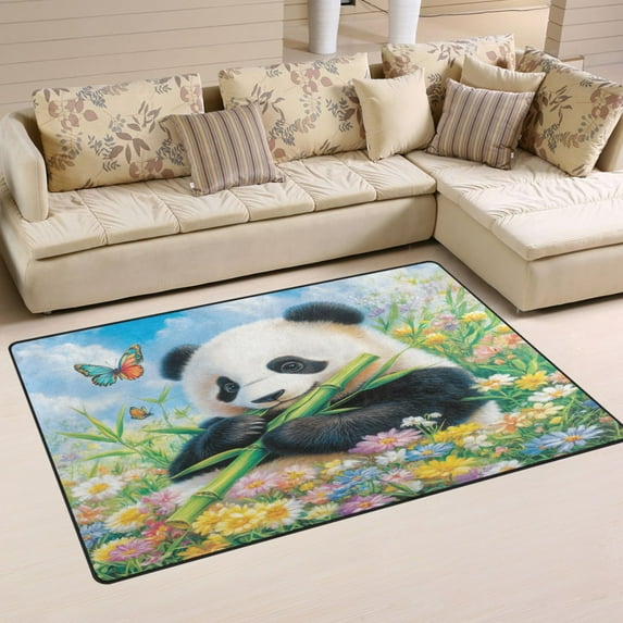 Cartoon Panda Soft Polyester Area Rug 31''x20'', Non Slip, Memory Foam, Water Absorbent