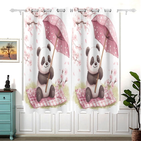 Cartoon Panda Thermal Blackout Curtains 63x55 Inch 2 Panels Grommet Window Drapes for Bedroom Living Room