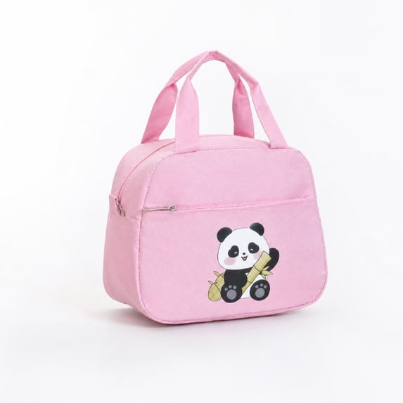 Cartoon Panda Thermal Lunch Tote Bag, Leakproof Waterproof Insulated Cooler Bag with Front Pocket for Daily Meal Storage