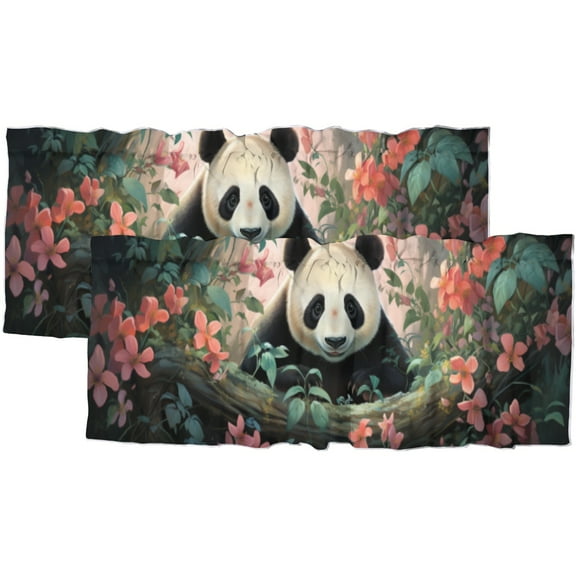 Cartoon Panda Window Curtain Valance Cute Animal Forest Flowers Rod Pocket Window Valance for Living Room Bathroom Bedroom Kitchen 54 by 18 in, 2 Panel