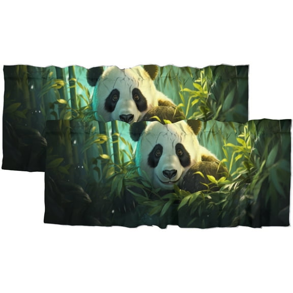 Cartoon Panda Window Curtain Valance Funny Wildlife Animal Bamboo Forest Rod Pocket Window Valance for Living Room Bathroom Bedroom Kitchen 54 by 18 in, 2 Panel