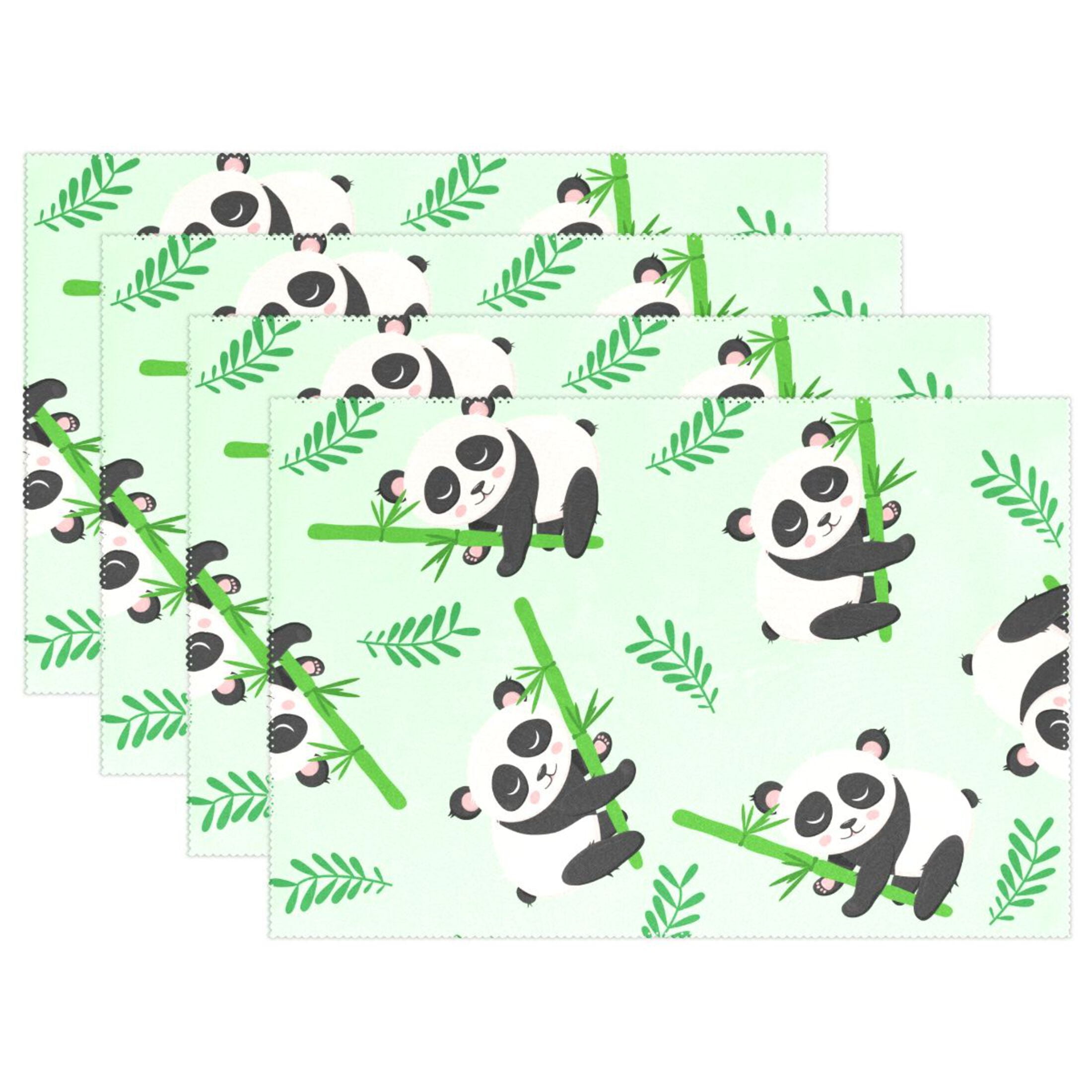 Cartoon Panda and Bamboos 4 PCs Placemats Set Linen Non-Slip Table Mat ...