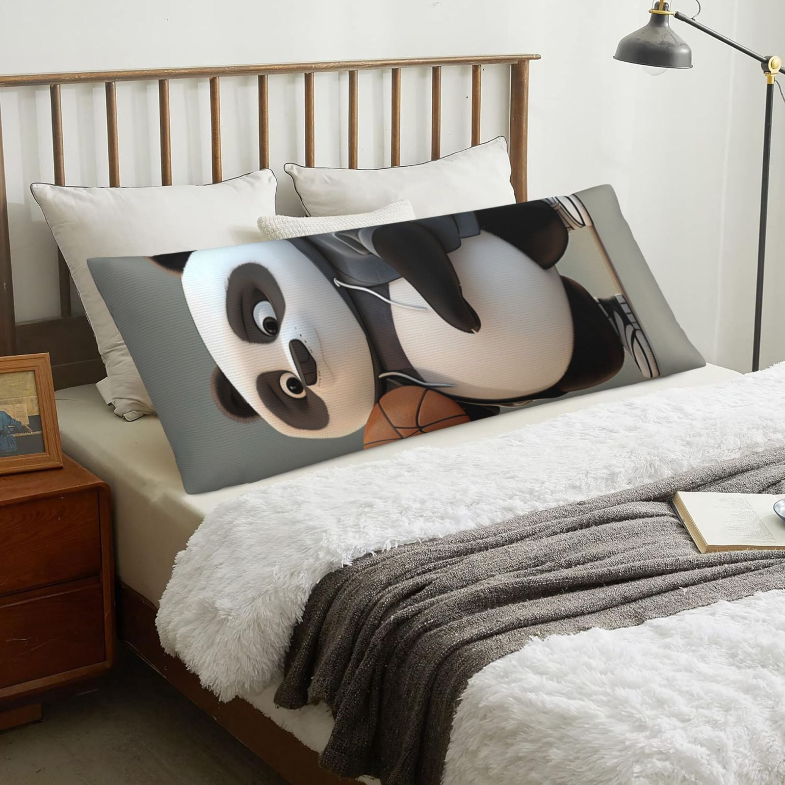 Koudjkd Panda Bears Design Body Pillow Cover - Silky Satin, 20x54 Inches, Envelope Opening - View #3