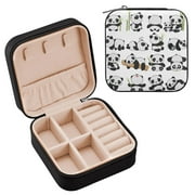 Cartoon Pandas Jewelry Travel Case Leather Women Girl Mini Jewelry Organizer Earrings Necklace Bracelet Storage Holder Box