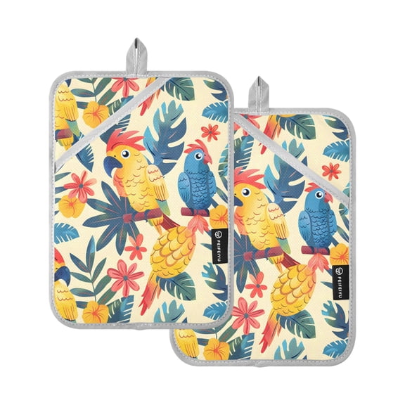 Cartoon Parrot Pattern Pot Holder Set 2 Piece Non-Slip Oven Hot Pads Heat Resistant Durable 7x9.8in