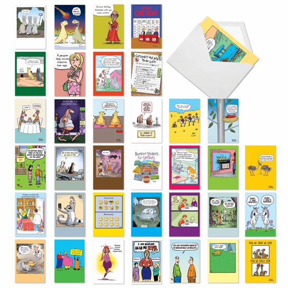Cartoon Party: Funny Birthday Mixed Set Of 36 Cards