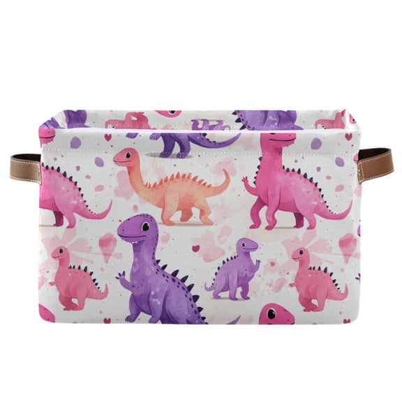 Cartoon Pastel Dinosaurs Storage Bins with Handle Fabric Organizer Basket Foldable Box 1 Pack 14.2x10.2x8.3
