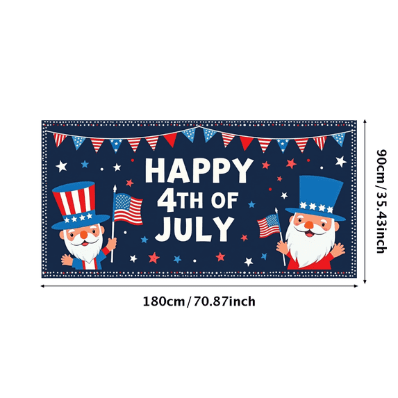 Cartoon Patriotic Banner Happy 4th of July Decorative Design Stars Stripes Celebration Banner for Independence Day Party Outdoor Decoration Holiday Event