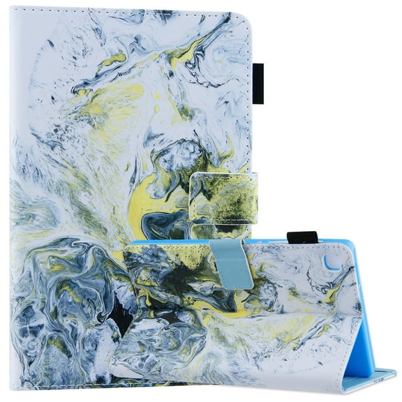 Cartoon Pattern Case for 2021 Samsung Galaxy Tab A8 10.5" (SM-X200 /SM-X215) - Flip Lightweight Wallet Case with Stand /Card Holders, Protective Leather Fold Stand Cute Cover (White Black Gold)