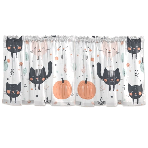 Cartoon Pattern Design Tier Curtains for Kitchen 57x24 Inch Semi Sheer Light Filtering Half Window Curtains 2 Panels