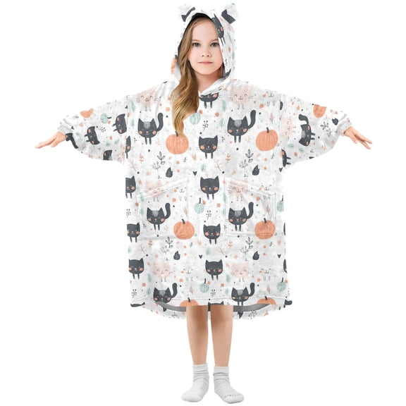 Cartoon Pattern Design ﻿Wearable Blankets Hoodie Oversize Sherpa Wearable Soft Blanket Warm Cozy 3-14 Age