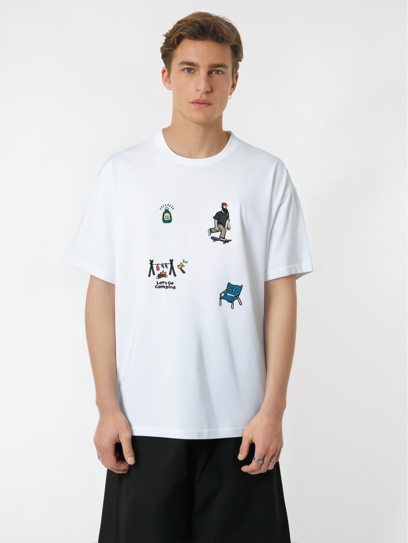 Cartoon Pattern Print Men'S T-Shirt, Uniquely Designed Men'S Tee ...