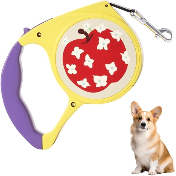 Cartoon Pattern Retractable Dog Leash,16ft Single Hand Control Walking Leash Anti-Slip Handle Nylon Tape for Small Medium Dogs Daily Walks (Apples)