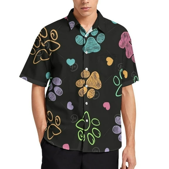 Cartoon Paw Print Colourful Men's Short Sleeve Button Up Shirts Casual Regular-Fit Beach Summer Tops M-4XL