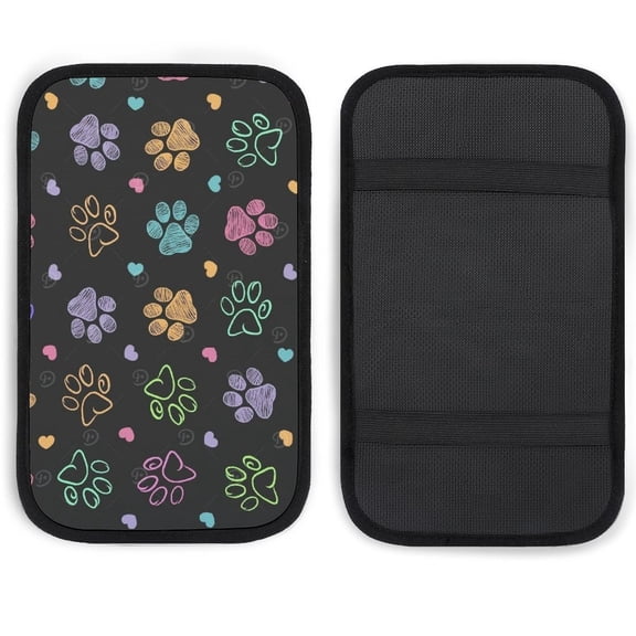 Cartoon Paw Print Colourful Universal Armrest Box Mat, Armrest Box Protector Center Console Cover Car Decoration Accessories