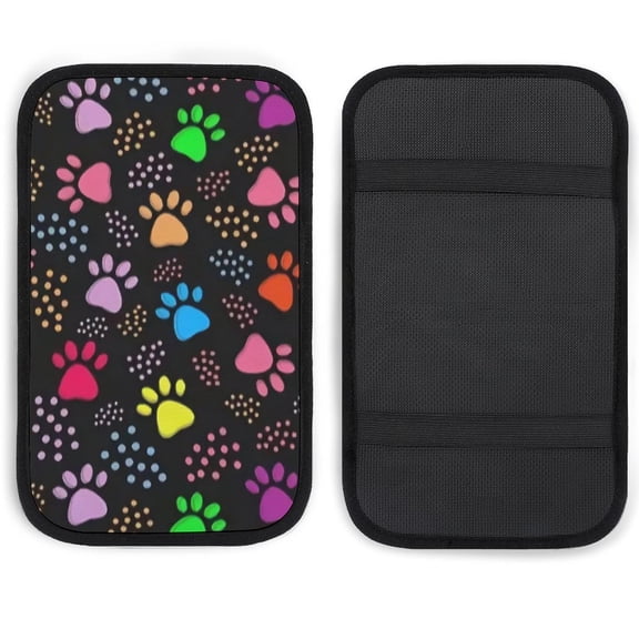Cartoon Paw Print Colourful Universal Armrest Box Mat, Armrest Box Protector Center Console Cover Car Decoration Accessories