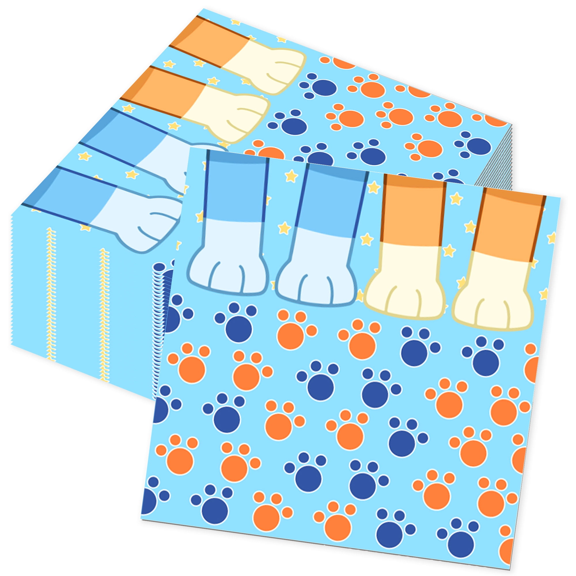 Cartoon Paw Print Party Napkins - Blue & Orange Themed Decorative ...