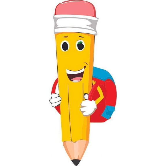 Cartoon Pencil with Backpack Design School Wall Decals for Classroom Decoration and Design Decals on Walls - Creative Teacher Artwork Stickers Back to School Ideas Teachers Schools Size (20x12 inch)