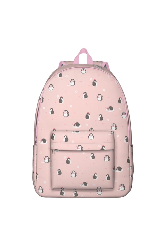 Cartoon Penguin Backpack – Cute Emperor Penguin Design with Snowflake and Winter Pattern for School Use