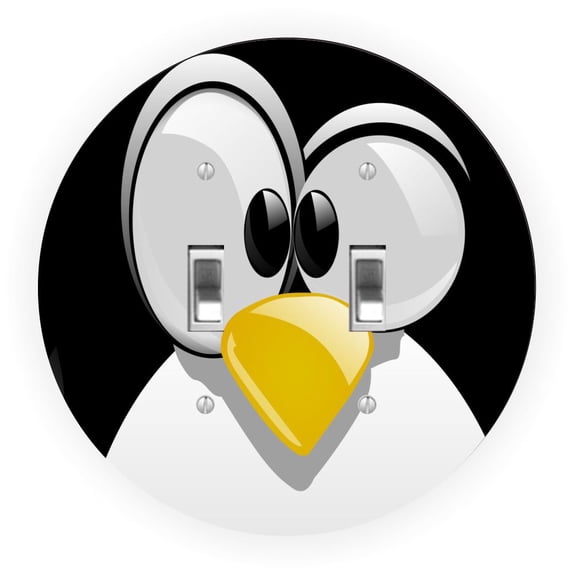 Cartoon Penguin Face Design - Round Light Switch Plate Cover - Double Toggle