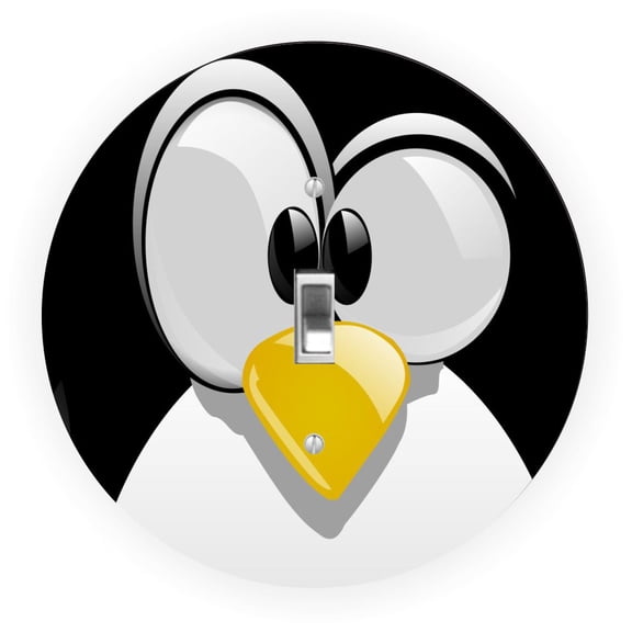 Cartoon Penguin Face Design - Round Light Switch Plate Cover - Single Toggle
