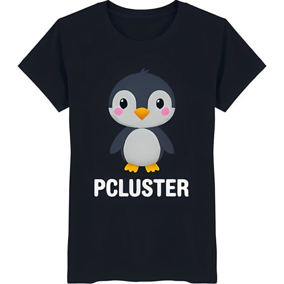 Cartoon Penguin Graphic Black T-Shirt for Fun Style PCLUSTER Design