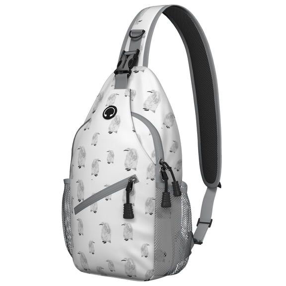 Cartoon Penguin Sling Backpack, Emperor Penguin Snow Pattern Crossbody Bag, Cute Winter Animal Print for Outdoor Enthusiasts and Travelers