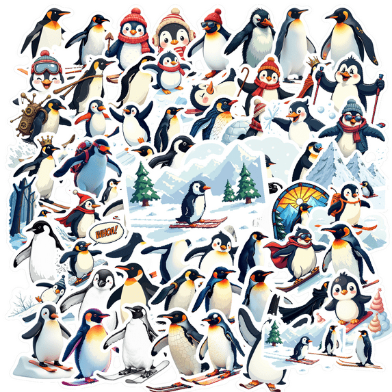 Cartoon Penguin Stickers, Waterproof Winter Sticker for Water Bottle Laptop Phone Cases Planner Skateboard Luggage Helmet Party Favor Decor, Ideal for Adults Teens Teacher Rewards