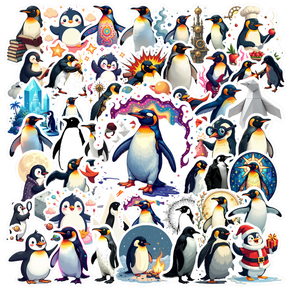 Cartoon Penguin Theme Stickers, Waterproof Penguin Theme Sticker for Water Bottle Laptop Phone Cases Planner Skateboard Luggage Helmet Party Favor Decor, Ideal for Adults Teens Teacher Rewards