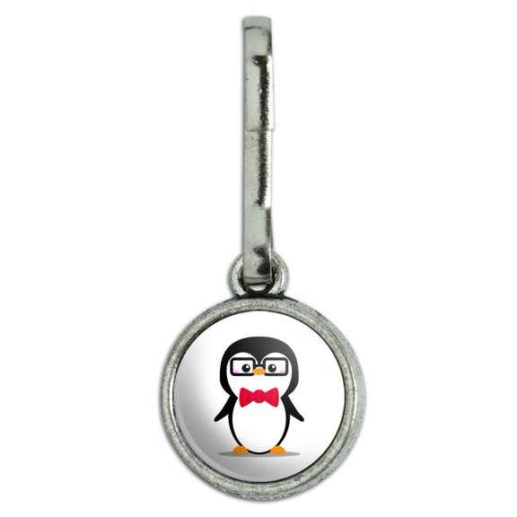 Cartoon Penguin with Bow Tie and Glasses Antiqued Charm Clothes Purse Suitcase Backpack Zipper Pull Aid