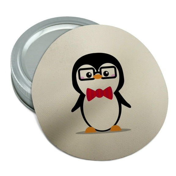Cartoon Penguin with Bow Tie and Glasses Round Rubber Non-Slip Jar Gripper Lid Opener