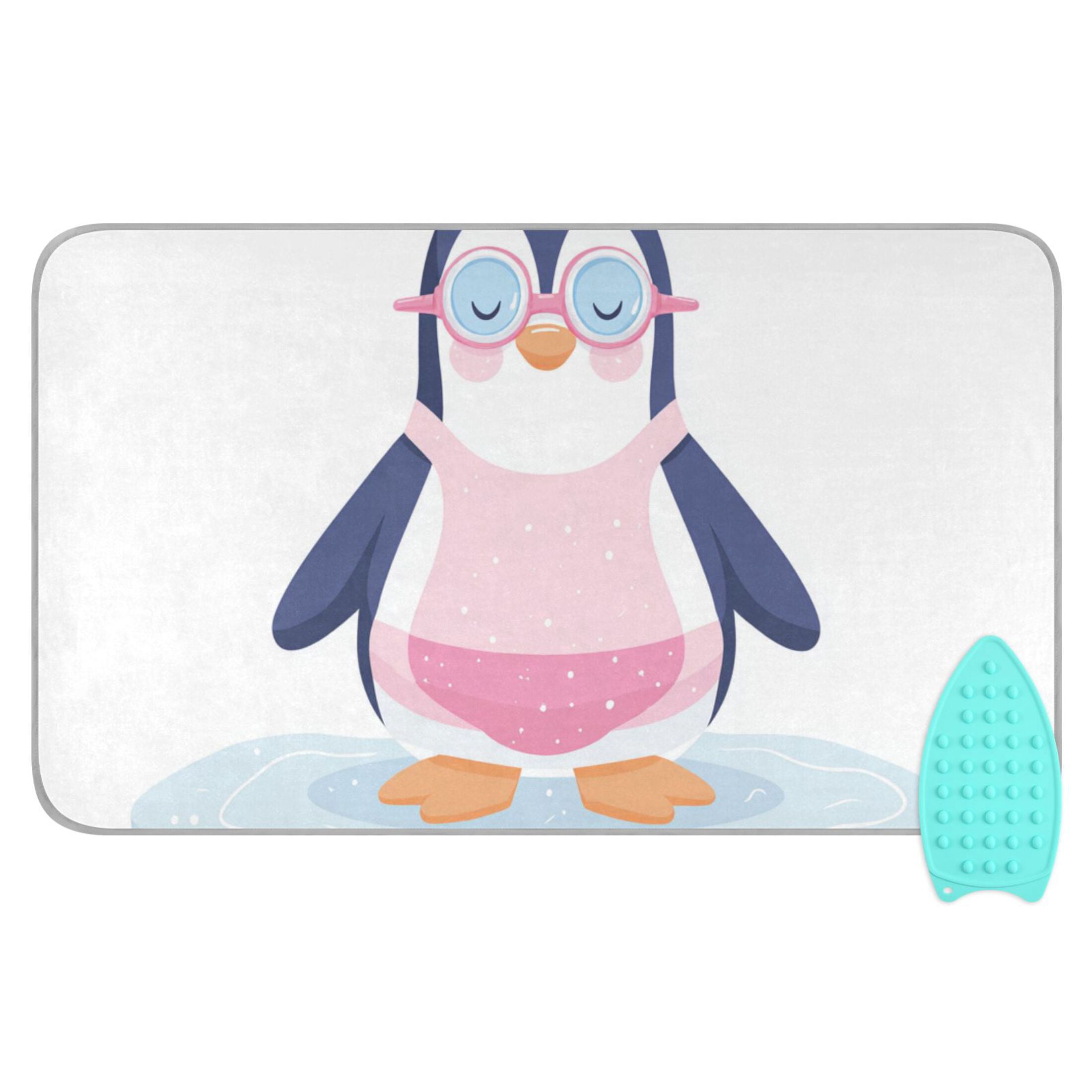 Cartoon Penguins in Swimwear Ironing Mat Blanket Portable Travel Ironing Pad Heat Resistant Pad 47.2" x 27.6”