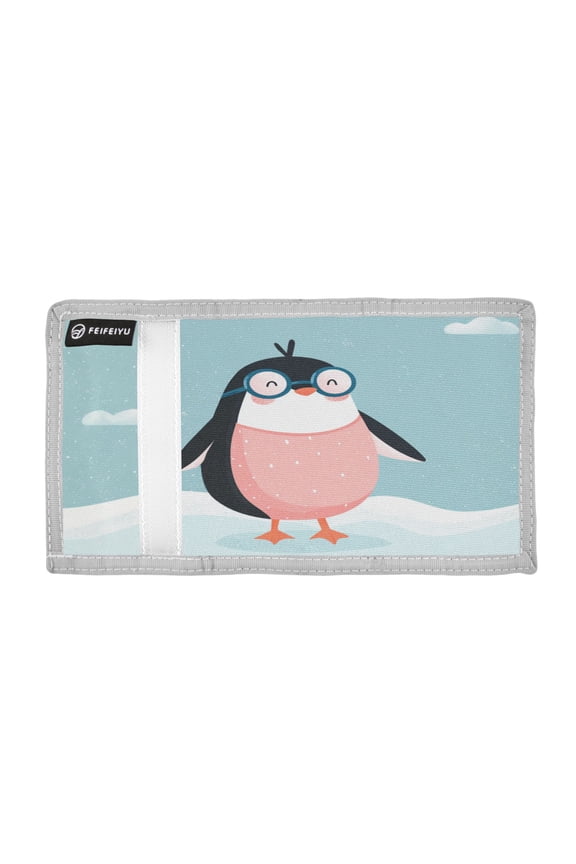 Cartoon Penguins with Swimming Suit Trifold Wallets Card Holders Coin Pockets with Lanyards Portable Unisex