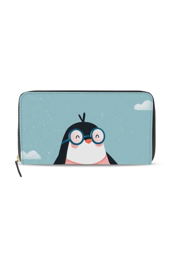 Cartoon Penguins with Swimming Suit Women's Long Zipper Wallet Bifold Clutch Purse PU Leather Card Cases