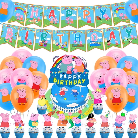 Cartoon Peppa Birthday Party Decorations Supplies, Happy Birthday ...