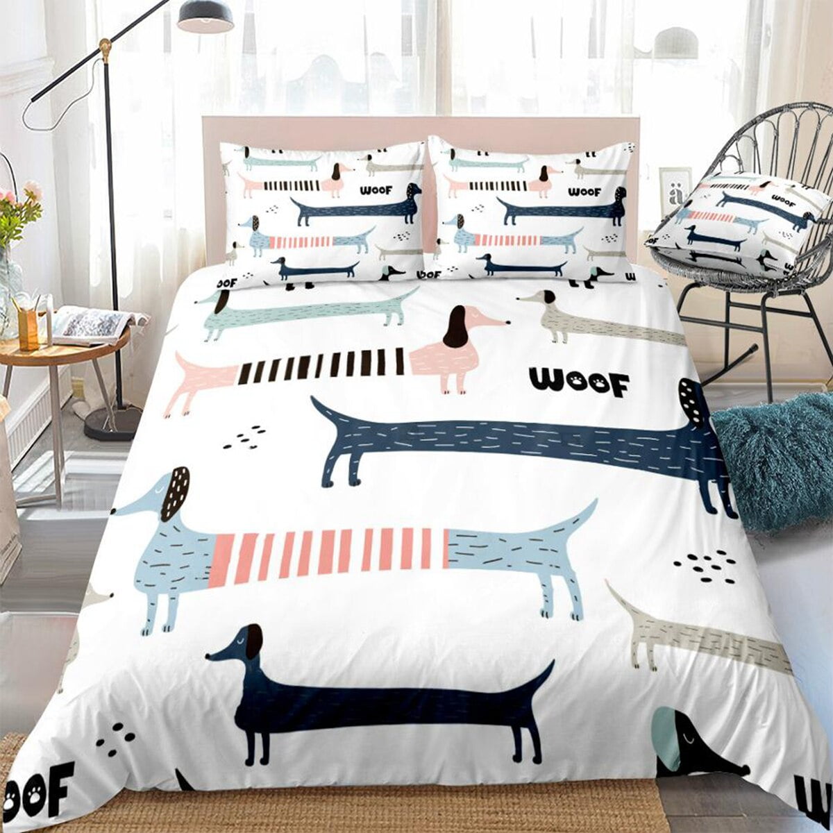 Cartoon Pet Bedding Set Dachshund Sausage Dog Duvet Cover Set Cute Kids