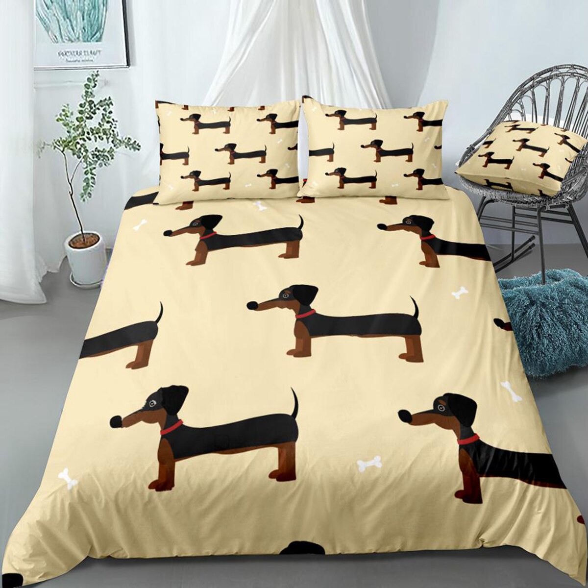 Cartoon Pet Bedding Set Dachshund Sausage Dog Duvet Cover Set Cute Kids