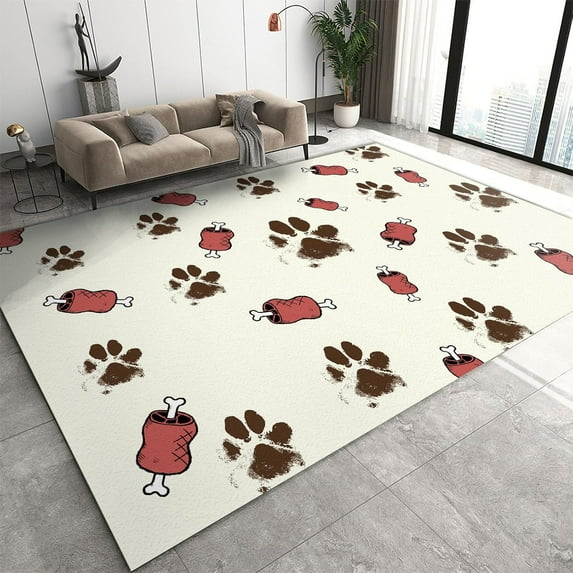 Cartoon Pet Creative Dog Paw Prints Area Rug, Simple Cartoon Meat Bones Rugs, Washable Durable Carpet for Room Sofa Living Room Mat Bedroom Decor Floor Mats 3x4ft