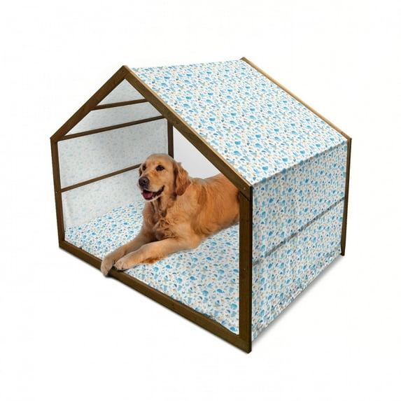 Cartoon Pet House, Its a Boy Stork Carrying an Elephants Clothes Butterflies Print Illustration, Outdoor & Indoor Portable Dog Kennel with Pillow and Cover, 5 Sizes, Amber Black Blue, by Ambesonne