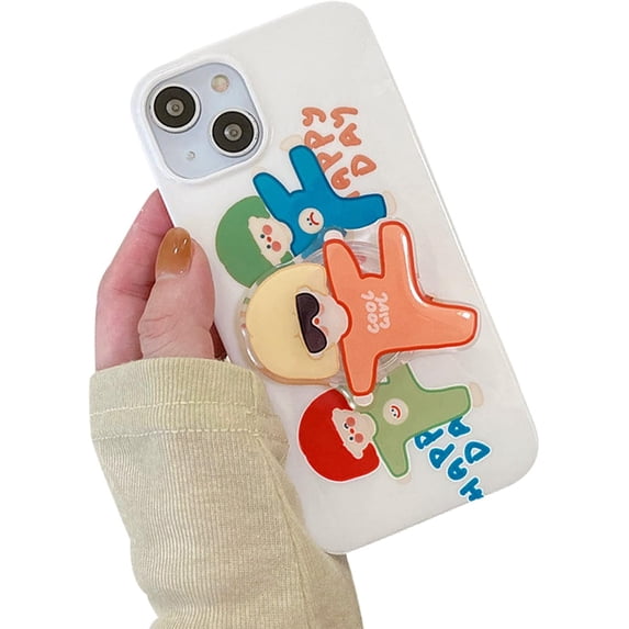 Cartoon Phone Case Compatible with iPhone 13 Pro Max, Cute Three Dancing Girls Case, Funny 3D Korean Oil Painting Phone Cover with Girl Popsocket Hold Stand for Women Girls
