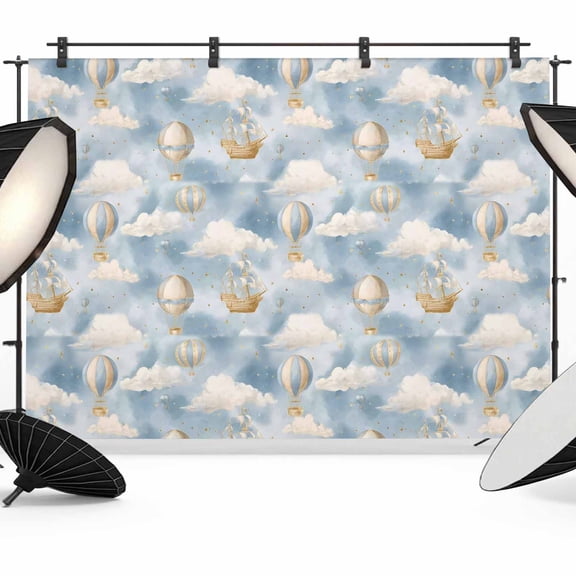 Cartoon Photography Backdrop 7x5FT, Watercolor Blue Sky Fantasy Hot Air Balloon Cute Cloud Photo Backdrops, Background for Photography Studio Photo Studio Background, Back Drop for Photoshoot