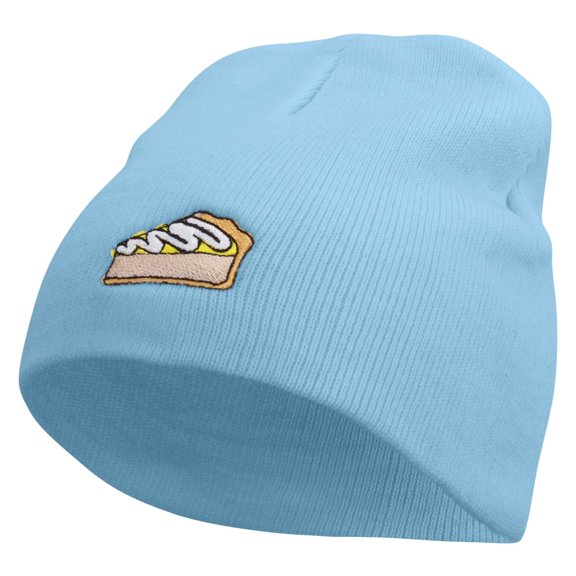 Cartoon Pie Embroidered 8 Inch Knitted Short Beanie - Lt Blue OSFM